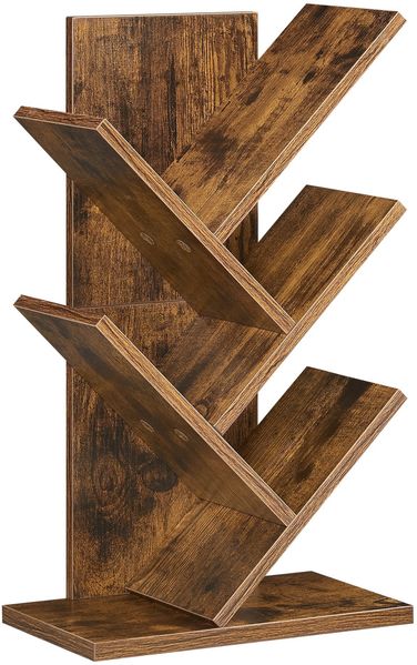 Vasagle Bücherregal Baumform, 5 Ebenen, platzsparend, Holzspanplatte Braun, 51 x 17,2 x 30 cm
