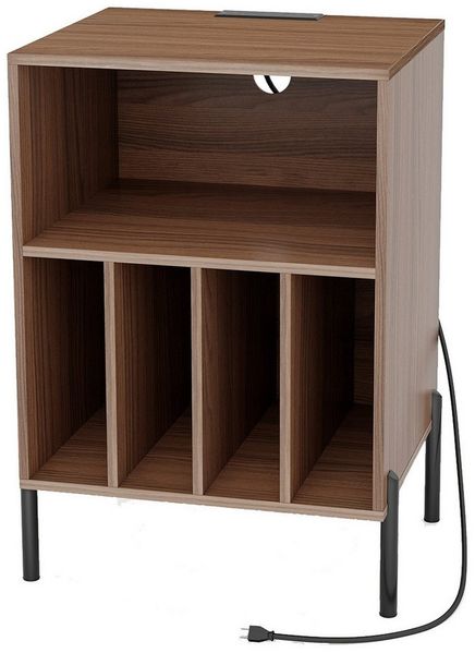 COSTWAY Nachttisch, Plattenspieler-Ständer mit Ladestation, Regal