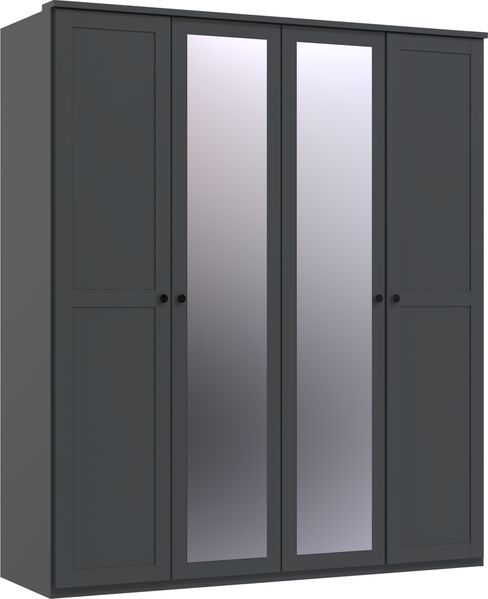Drehtürenschrank >Chalet< 4 Türen, 2 Böden, 2 Stangen, Spiegel / Graphit - 180x210x58cm (BxHxT)