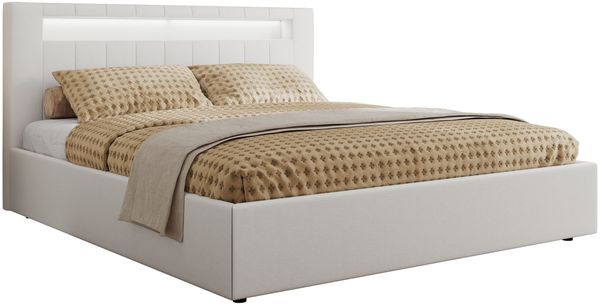 Polsterbett GOLD 5 CLASSIC 160 x 200 cm mit LED-Beleuchtung & Bettkasten, Doppelbett inkl. Lattenrost, Metall-Lift-System & Stauraum - Weiß Kunstleder Bild 5