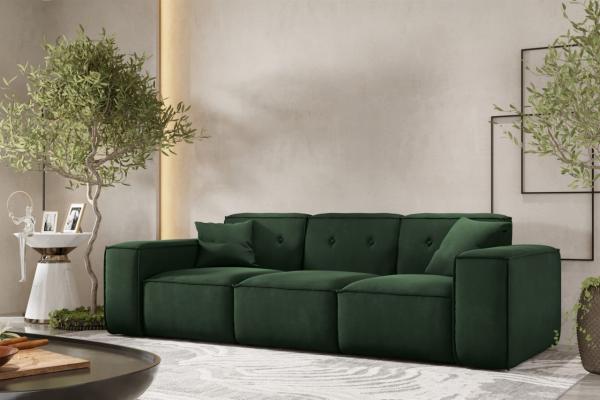 Sofa Designersofa CESINA 3-Sitzer in Stoff Opera Velvet Dunkelgrün