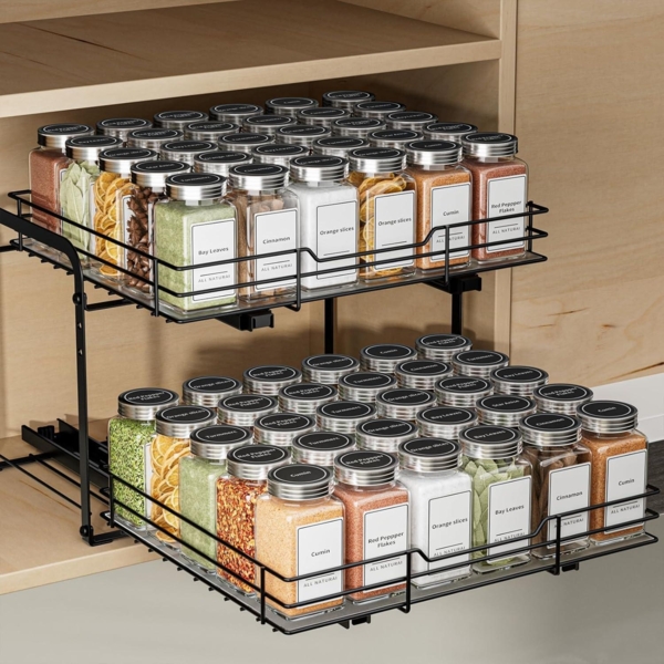 Ausziehbares Gewürzregal 2 Etagen Schwarz - Höhenverstellbar