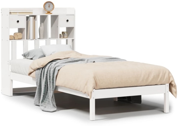 vidaXL Massivholzbett mit Regal ohne Matratze Weiß 75x190 cm Kiefer 3321611