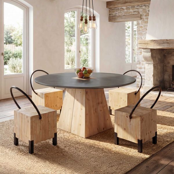 4er-Set Esszimmerstuhl HWC-L76, Besucherstuhl Hocker, Industrial Metall Massiv-Holz MVG-zertifiziert, natur
