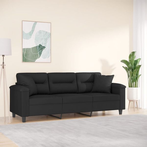 vidaXL 3-Sitzer-Sofa mit Kissen Schwarz 180 cm Mikrofasergewebe 3200980