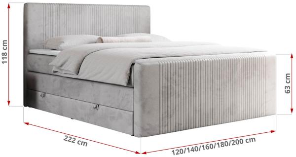 Boxspringbett KING DOREN, mit zwei Bettkästen und einer Multipocket-Matratze - 200x200 - Hellgrau Velours - H3 Bild 6