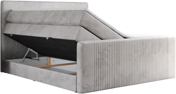 Boxspringbett KING DOREN, mit zwei Bettkästen und einer Multipocket-Matratze - 200x200 - Hellgrau Velours - H3 Bild 5