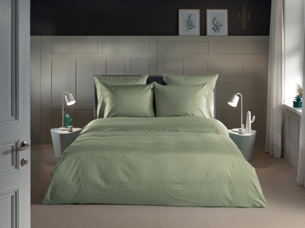 Heckett and Lane Banda Bettwäsche 135 Laurel Green Bettwäsche 1 x Bettbezug 135x200 + 1 x Kopfkissenbezug 80x80 Laurel-Green Gestreift grün
