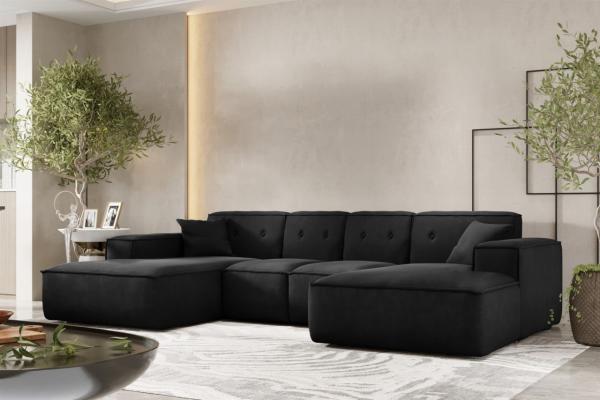 Wohnlandschaft Sofa U-Form CESINA XS in Stoff Opera Velvet Schwarz