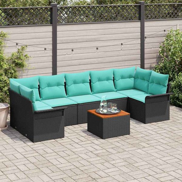 vidaXL Gartensofa-set mit Kissen 8 pcs Schwarz Poly-Rattan 3347298