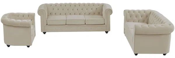 Vente-unique - CHESTERFIELD Sofa and armchair set SamtStoff Beige - B 78 cm88 cm x H 72 cm x L 165 cm82 cm205 cm Bild 4