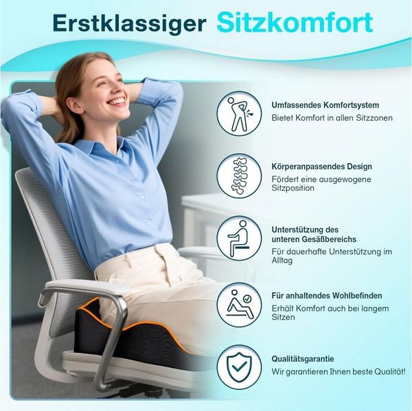 POPOLIC Sitzkissen Ergonomisches Sitzkissen, Memory Foam Sitzkissen für Bürostühle, Ideal für Gamming-Stuhl, Rollstuhl und Autositz