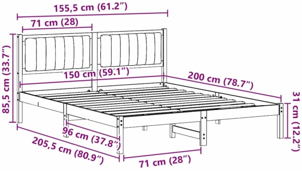 vidaXL Bettgestell mit gepolstertem Kopfteil Hellgrau 150 x 200 cm 878249 Bild 10