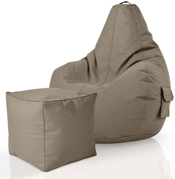 Green Bean® Bean Bag-Sitzsack + Hocker, 2er-Set, waschbar & schmutzabweisend, Polyester / PVC, EPS-Füllung, Khaki