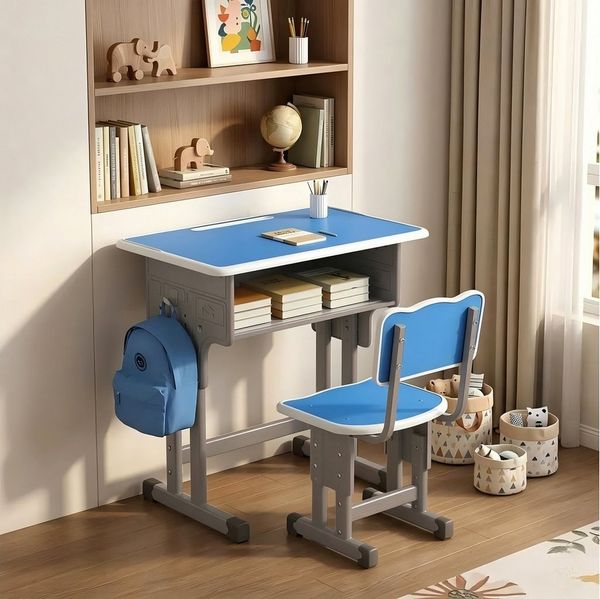 BBG Kinderschreibtisch Höhenverstellbares Kinder Schreibtisch Set mit Stuhl (Ergonomischer Lerntisch 60x40 cm, 4-Stufen Höhenverstellung, Ein Tisch, ein Stuhl), Anti-Rutsch Füße, Schulmöbel für Kinder ab 3 Jahren
