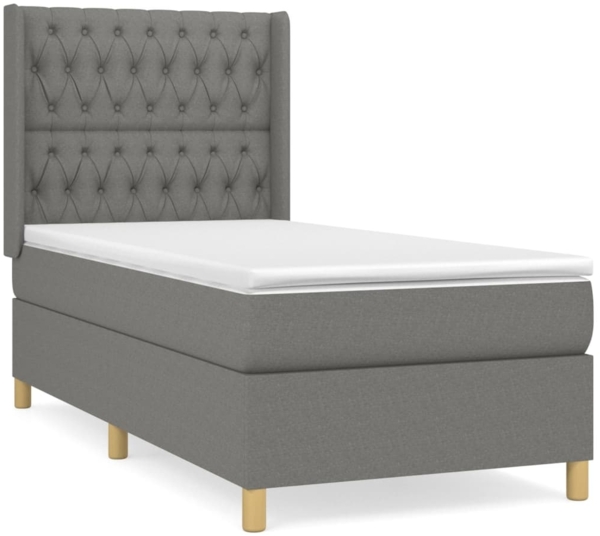 vidaXL Boxspringbett mit Matratze Stoff Dunkelgrau 90x190 cm, Härtegrad: H2 [3132194]