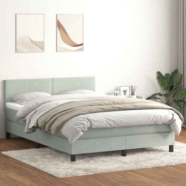 vidaXL Boxspringbett mit Matratze & LED Hellgrau 160x220 cm Samt 3316743