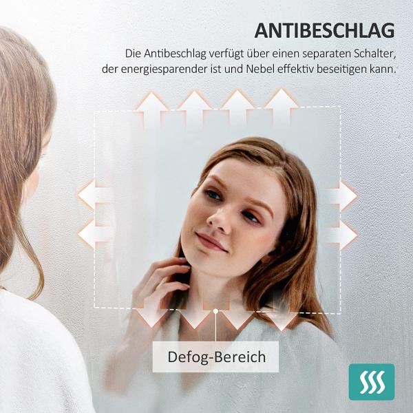 EMKE LED Badspiegel 100x60cm Kaltweiß/Warmweiß Licht, Knopfschalter, Beschlagfrei, IP44 Wasserdicht Wandspiegel Bild 3