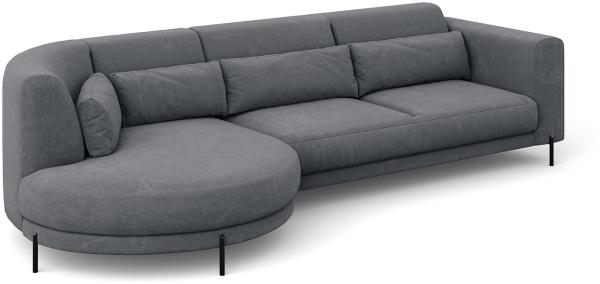 MEBLINI Ecksofa mit Kissen und Metallbeinen - Abgerundetes Sofa - Couch L-Form - Eckcouch - Wohnlandschaft - BOBBY - 319x159x89cm Links - Dunkelgrau Samt