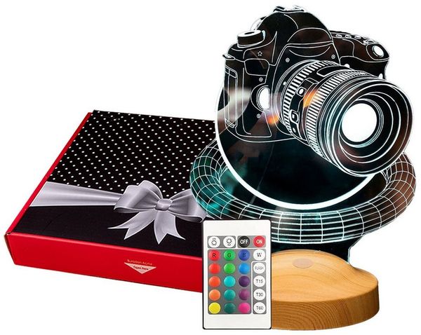 Geschenkelampe LED Nachttischlampe Fotokamera 3D Illusionslampe Nachtlicht Geschenk für Fotografen, Leuchte 7 Farben fest integriert, Geschenk für Berufseinstieg, Fotograf