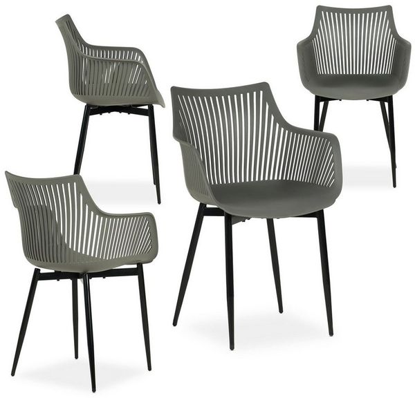 IDIMEX Gartenstuhl VIOLETTA (4 St), Moderne Outdoor Schalenstühle 4er Set aus Alu & Kunststoff Grau