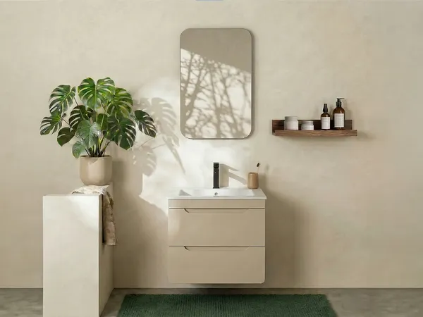 Vente-unique - ARUBA Waschbeckenmöbel Holz, Platte Beige - B 46 cm x H 59 cm x L 60 cm