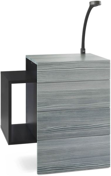 Vladon Nachttisch Queens, Nachttischschrank mit 2 Schubladen und 1 seitlichem Fach zur Wandmontage, Schwarz matt/Avola-Anthrazit, inkl. LED Flexi Lampe schwarz (60 x 63 x 36 cm)