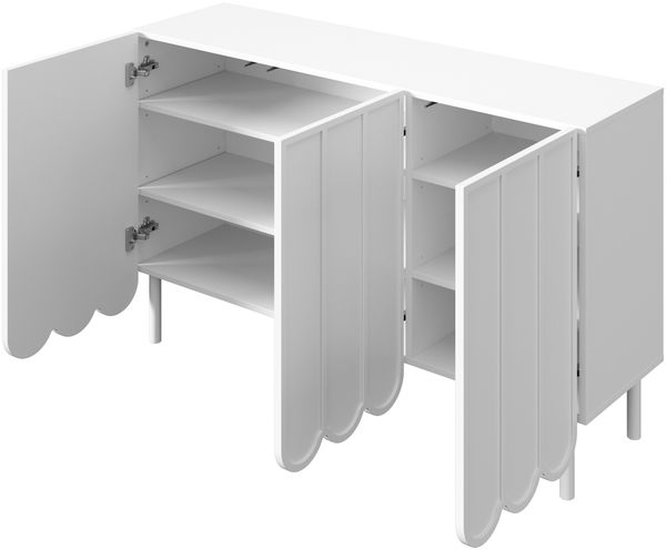 Sideboard MDF mit Wellentüren & Rebound-System, 120x35x80 cm, Weiß Bild 8