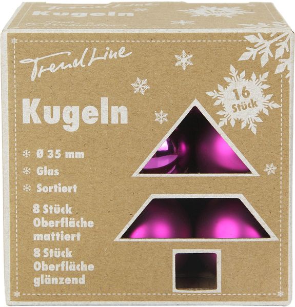 TrendLine Deko Set aus 16 Christbaumkugeln 3,5 cm Lila