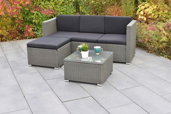 MERXX Gartenlounge-Set Malta, (Set, 10-tlg), inkl. 1 Bank, 1 Hocker, 7 Auflagen, 1 Tisch