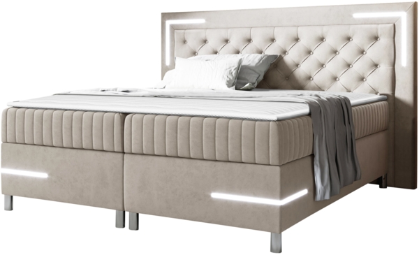 Boxspringbett Tasurto 5 LED, Beige, 140 x 200 cm