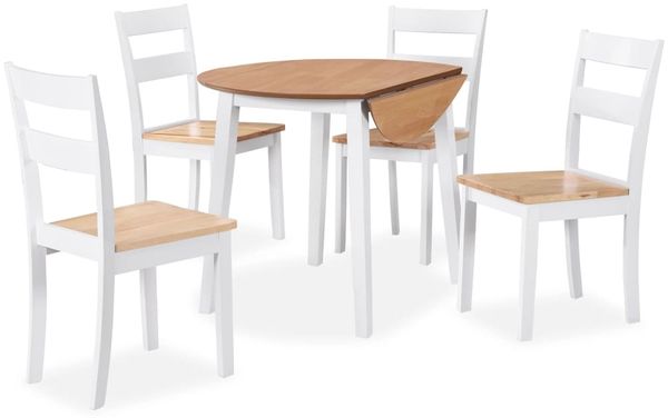 vidaXL Essgruppe 5-tlg. MDF und Gummibaumholz Weiß 274943