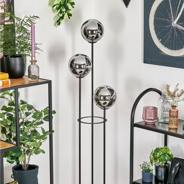hofstein Stehlampe Stehlampe aus Metall/Holz/Glas in Schwarz/Natur/Chrom-/Rauchfarben, ohne Leuchtmittel, Stehleuchte im Retro-Design m. Glasschirmen (15cm), Fußschalter, E14