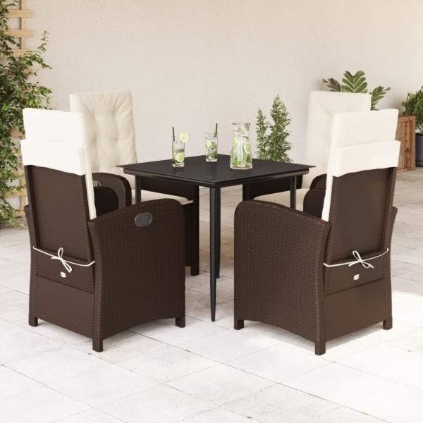 vidaXL 5-tlg. Garten-Essgruppe mit Kissen Braun Poly Rattan 3212331