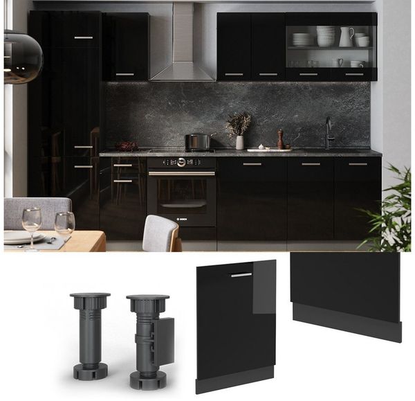 Geschirrspülblende R-Line Schwarz Hochglanz 60 cm ohne Arbeitsplatte Vicco Bild 2
