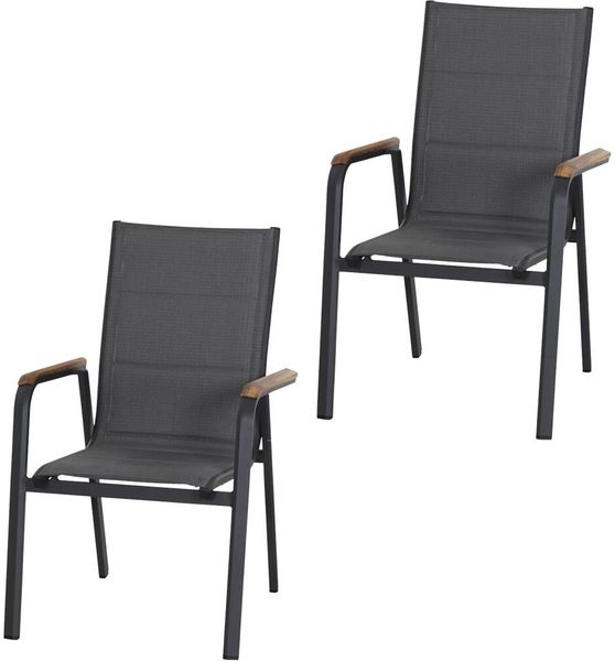 SIENA GARDEN Tesoro Stapelsessel 2er-Set FSC Alu, Textil, Teak FSC 100 %