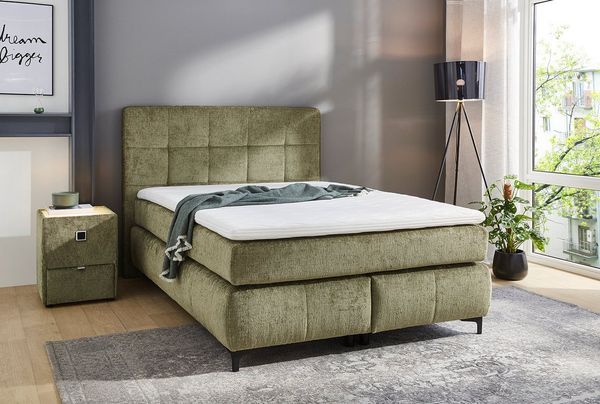 Jockenhöfer 'Beatrice' Boxspringbett, 140x200 cm, Chenille Hellgrün