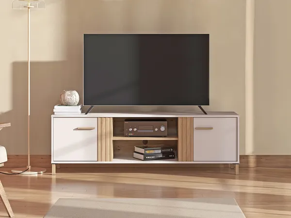 Vente-unique - LYSANO TV unit Holz, Platte BeigeBeige - B 40,1 cm x H 51,8 cm x L 163,5 cm