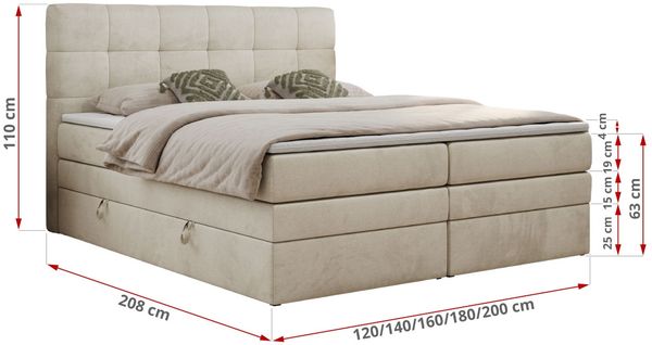 Boxspringbett mit Kopfteil und Topper, Polsterbett - LUKA-KING - 200x200cm - Beige Velours - H3 Bild 5