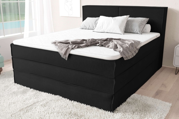 99rooms Santiago Boxspringbett Schwarz Strukturstoff INARI 120x200 cm Taschen-Federung Bild 1