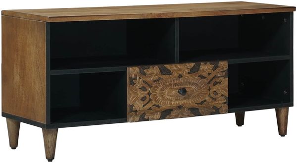 vidaXL TV-Schränk mit Regal Braun 100 x 33,5 x 46 cm Massivholz Mango 4018348