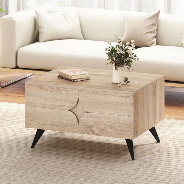 COSTWAY Couchtisch, rechteckig, Holz mit Stauraum, Fächern Wohnzimmertisch 80x60x46cm