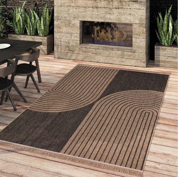 TaraCarpet Teppich Outdoor & Indoor Teppich wetterfest Borneo Premium Sisal-Jute-Optik, rechteckig, Höhe: 7 mm, Balkon Terrasse Wintergarten Welle anthr. Wohnzimmer Esszimmer 160X220