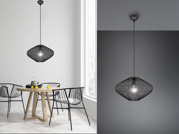 Pendelleuchte COBAIN 1-flammig Metall Gitterschirm Schwarz, Ø 38cm