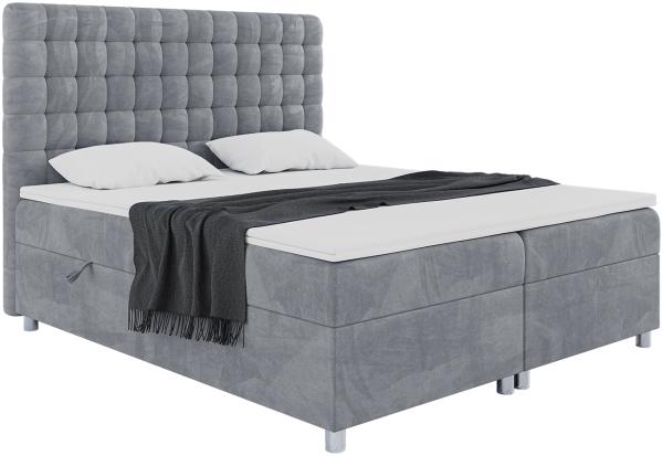 MEBLINI Boxspringbett ASTON 160x200 cm mit Bettkasten - H3/Grau Samt Polsterbett - Doppelbett mit Topper & Taschenfederkern-Matratze