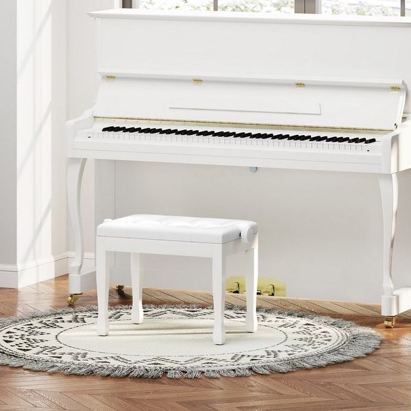 HOMCOM Klavierbank Keyboardhocker mit Kunstleder Kissen (Pianobank, 1-St, Höhenverstellbar Klavierhocker), für Piano Keyboard 64 x 35 x 45-55 cm Weiß