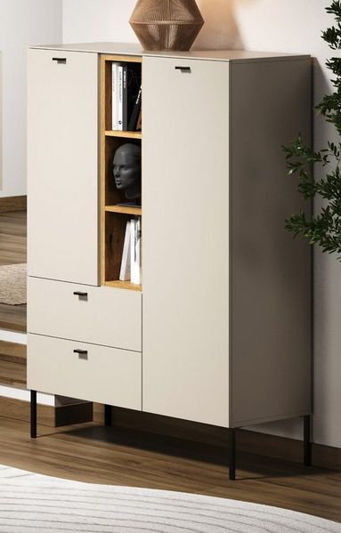 Furn. Design Highboard Alegro (Schrank in Sand / Cashmere mit Eiche, 93 x 140 cm), mit Soft-Close-Funktion
