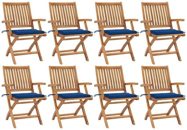 vidaXL Klappbare Gartenstühle mit Kissen 8 Stk. Massivholz Teak 3072787
