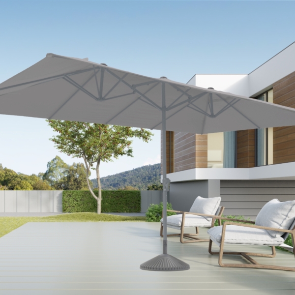 Leco Rechteck-Doppelsonnenschirm, lichtgrau, 4,60 x 2,70 x 2,47 m (L x B x H)