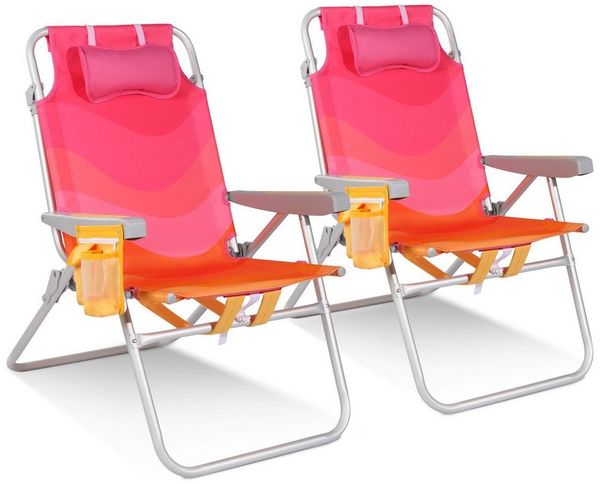 HOMECALL Klappstuhl Strandstuhl Leicht Klappbar Camping, 5-fach verstellbare Rückenlehne (Bis150KG Aluminiumrahmen, groBe Kuhitasche und Aufbewahrungstasche, 2 St), Seitentaschen, Kopfstütze, Schultergurten, Handtuchhalter